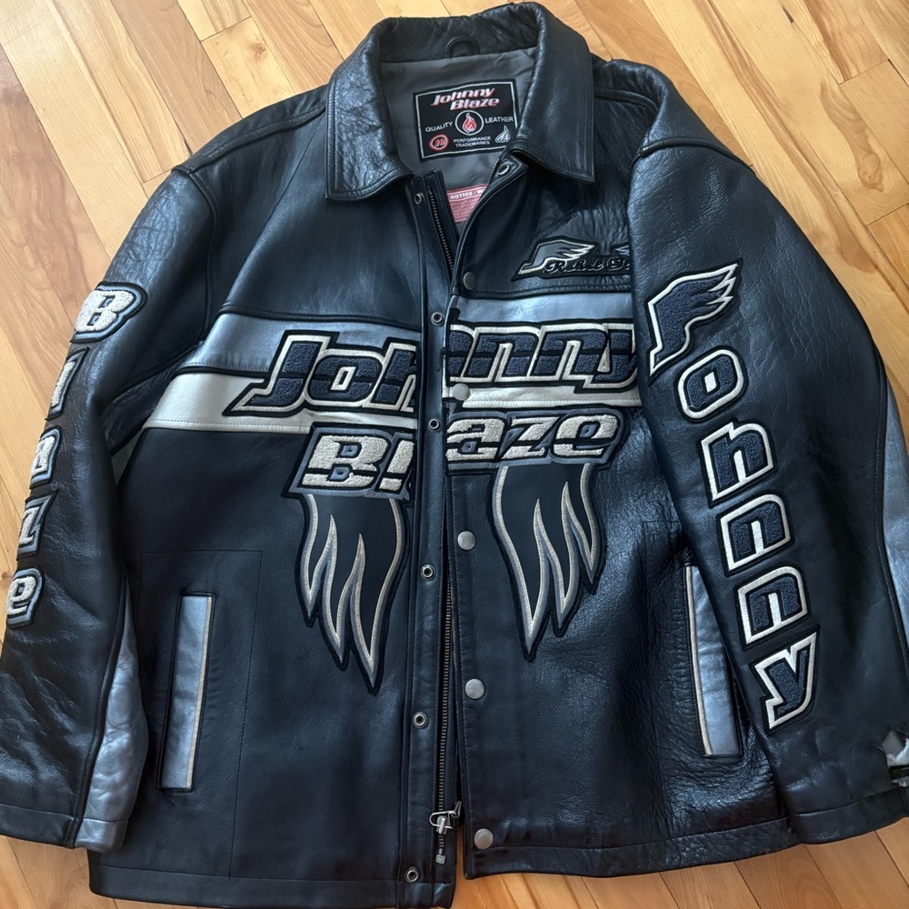 VTG 90s Johnny Blaze Leather Moto Biker Jacket XXXL